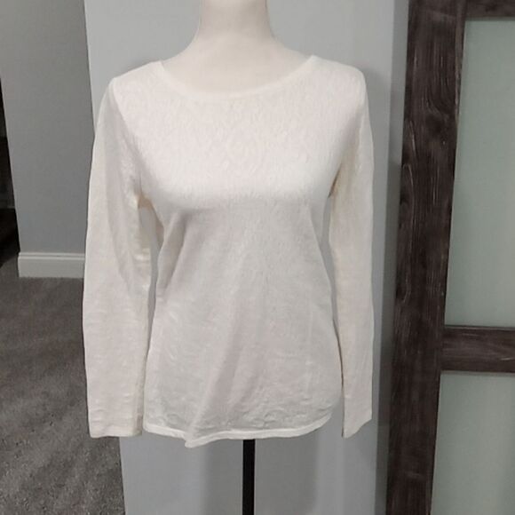 Loft long sleeve cream Paisley lace top. Size medium - Picture 1 of 3